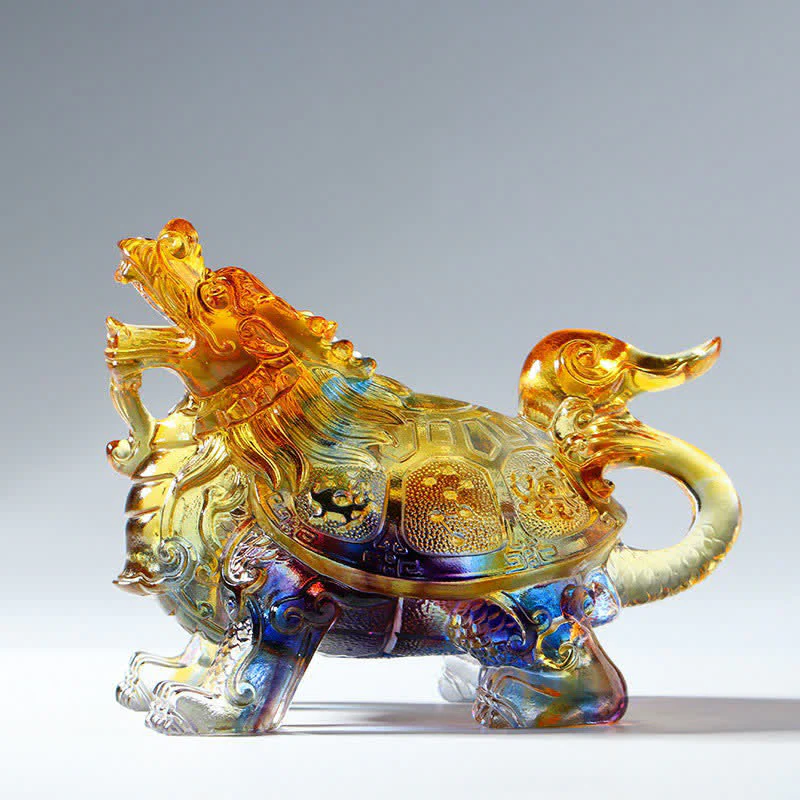 Buddha Stones Feng Shui Dragon Turtle Handmade Liuli Crystal Art Piece Home Office Decoration