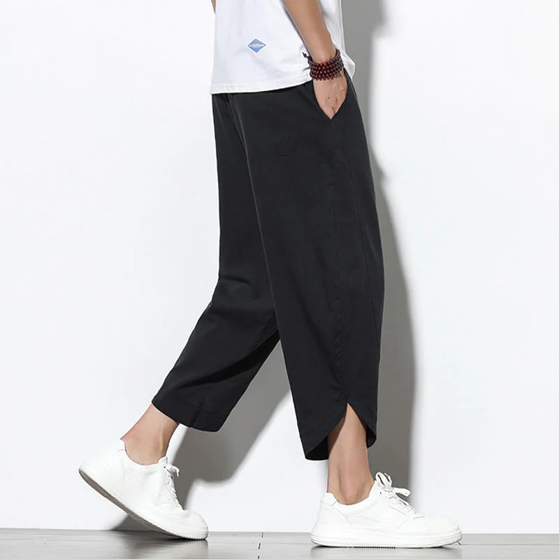 Buddha Stones Casual Summer Drawstring 7-8 Length Linen Men's Harem Pants With Pockets