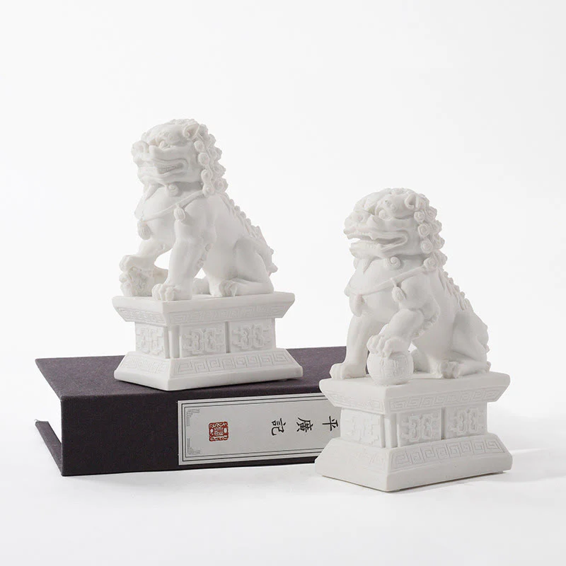 Buddha Stones 2Pcs Lion Statue Courage Strength Resin Home Office Decoration