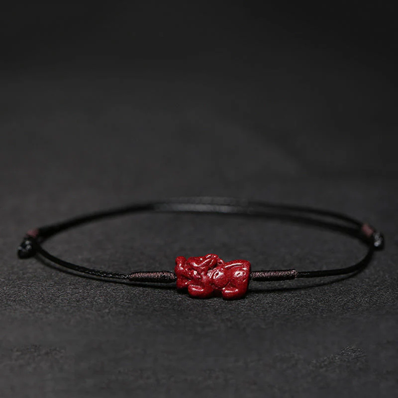 Buddha Stones Handmade Plum Blossom Four Leaf Clover PiXiu Lotus Koi Fish Cinnabar Blessing Braid Bracelet