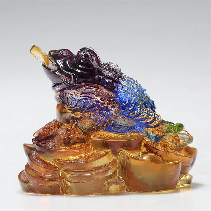 Buddha Stones Feng Shui Frog Handmade Liuli Crystal Art Piece Wealth Home Office Decoration