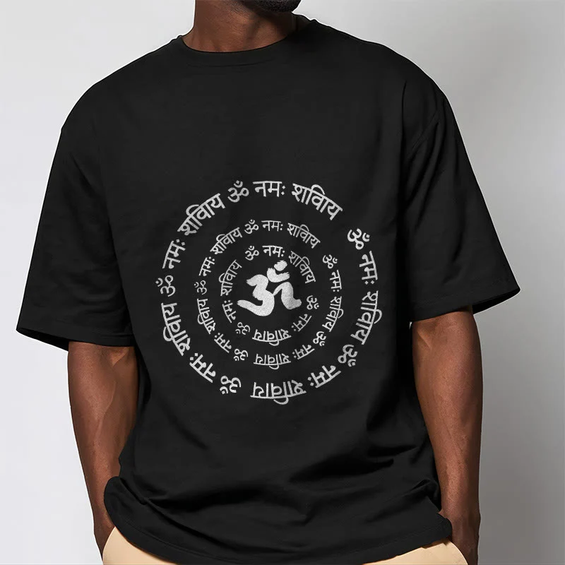 Buddha Stones OM Symbol Sanskrit Mantras Design Cotton Tee T-shirt