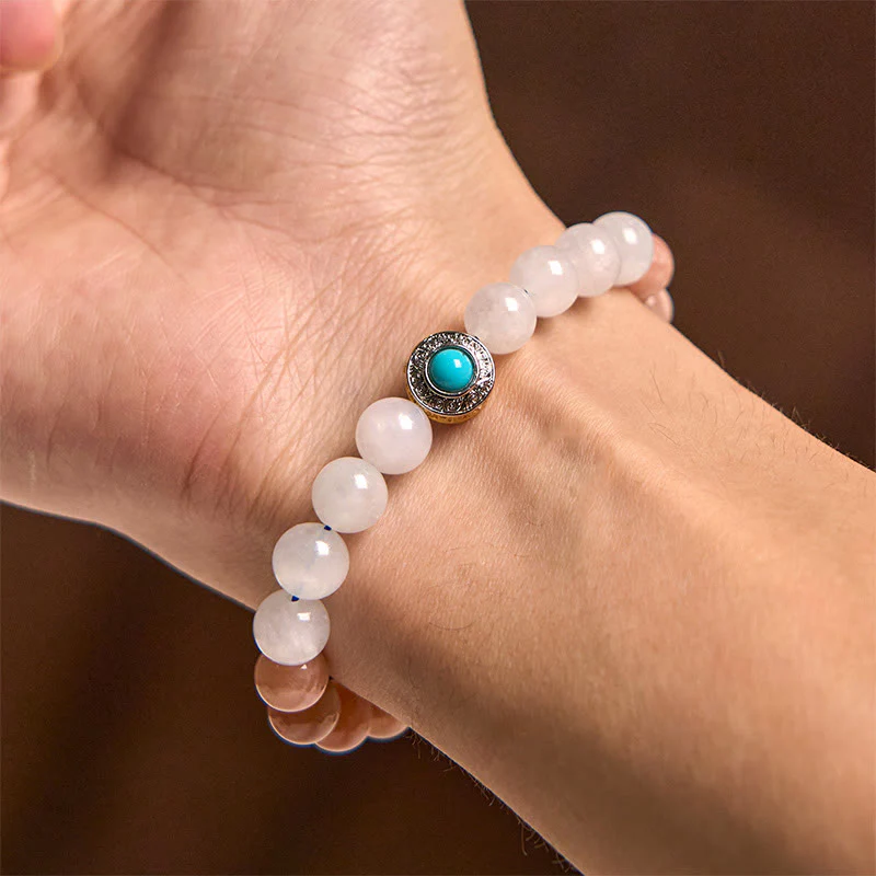 Buddha Stones Natural Peach Moonstone Aquamarine Soothing Bracelet