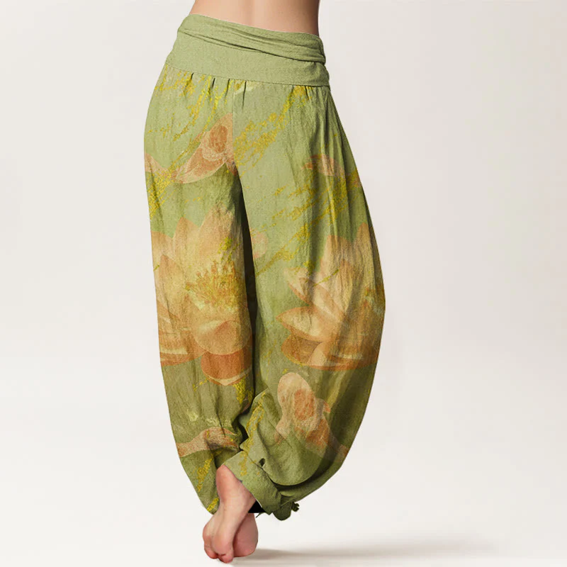Buddha Stones Casual Lotus Flower Koi Fish Pattern Women's Harem Pants