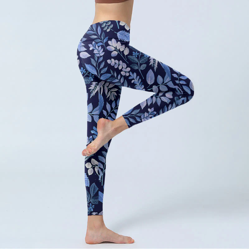 Buddha Stones Purple Leaves Print Gym Leggings Women's Yoga Pants