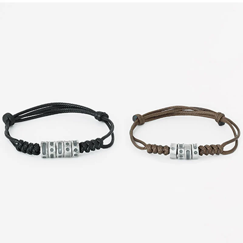 Buddha Stones 999 Sterling Silver Morse Code Wax Rope Blessing Bracelet