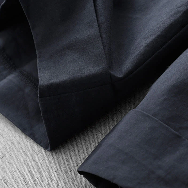 Buddha Stones Casual Plain High Waist Women's Polyester 7-8 Length Wide Leg Pants With Pockets