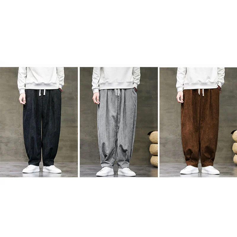 Buddha Stones Casual Plain Cotton Bloomer Men's Pants With Pockets