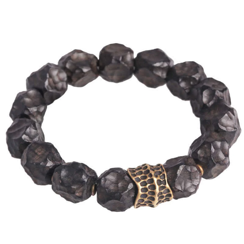 Buddha Stones Ebony Wood Copper Peace Balance Couple Bracelet