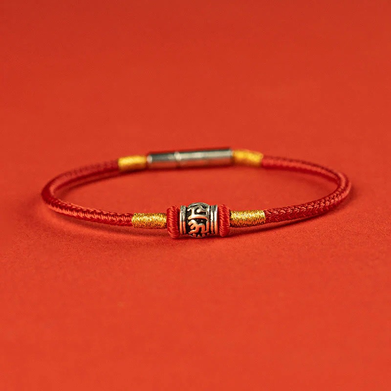 Buddha Stones Red String Black String Six True Words 925 Sterling Silver Peace Bracelet