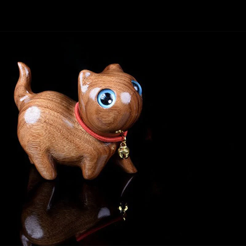 Buddha Stones Rosewood Carving Cat Warmth Home Decoration