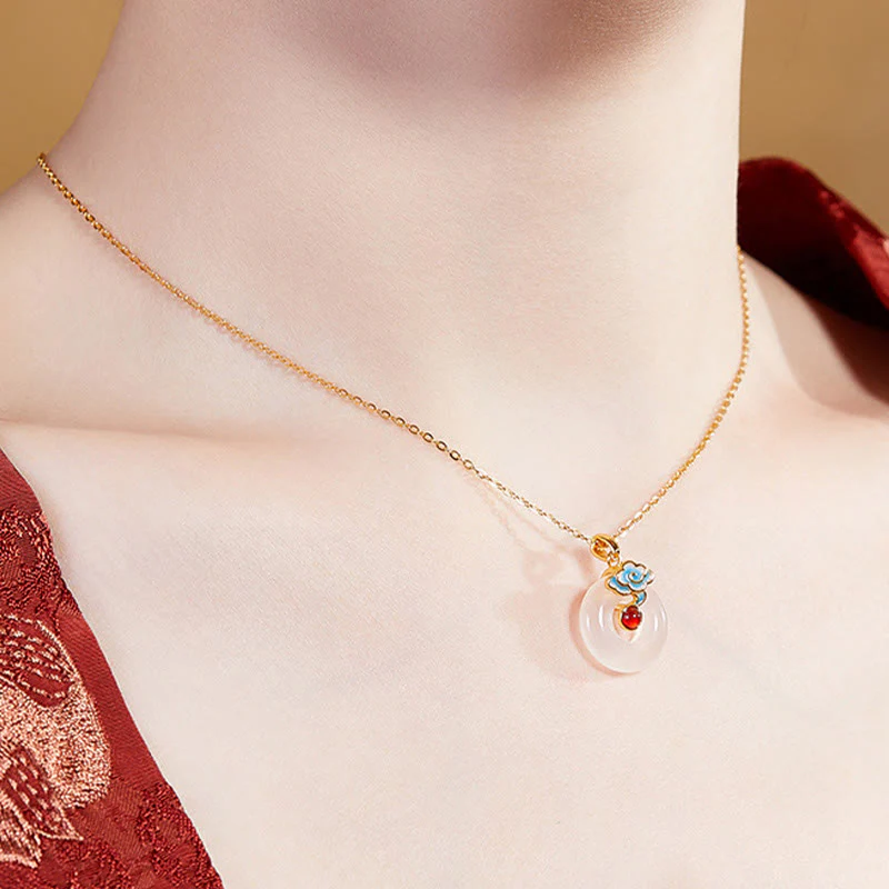 Buddha Stones 925 Sterling Silver Peace Buckle Cloud Chalcedony Necklace Harmony Pendant