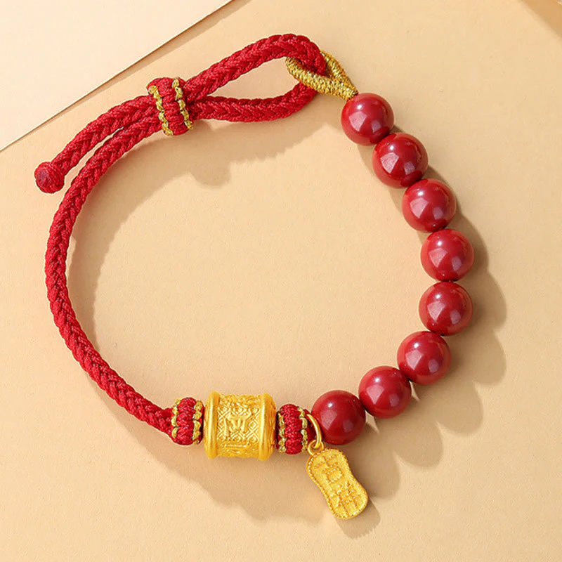 Buddha Stones 999 Sterling Silver Six True Words Om Mani Padme Hum Cinnabar Blessing String Bracelet