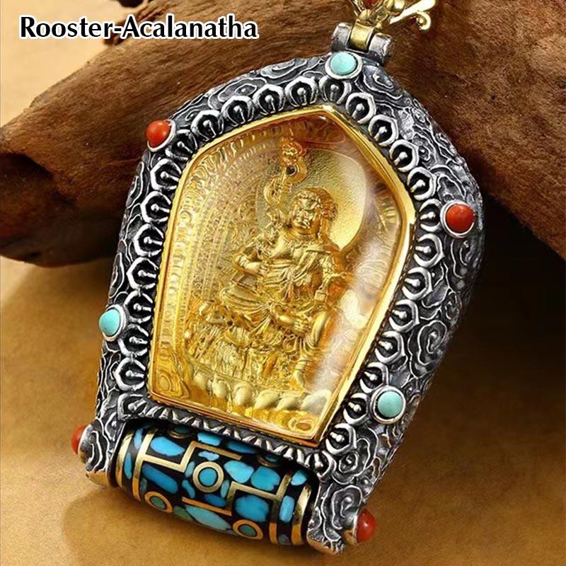 Buddha Stones Tibet Chinese Zodiac Natal Buddha Thangka Prosperity Rotatable Dzi Bead Necklace Pendant