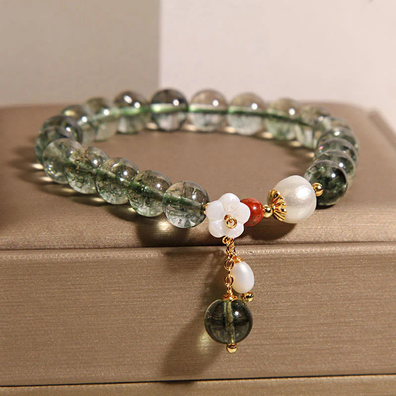 Buddha Stones Natural Green Phantom Pearl Shell Flower Positive Bracelet