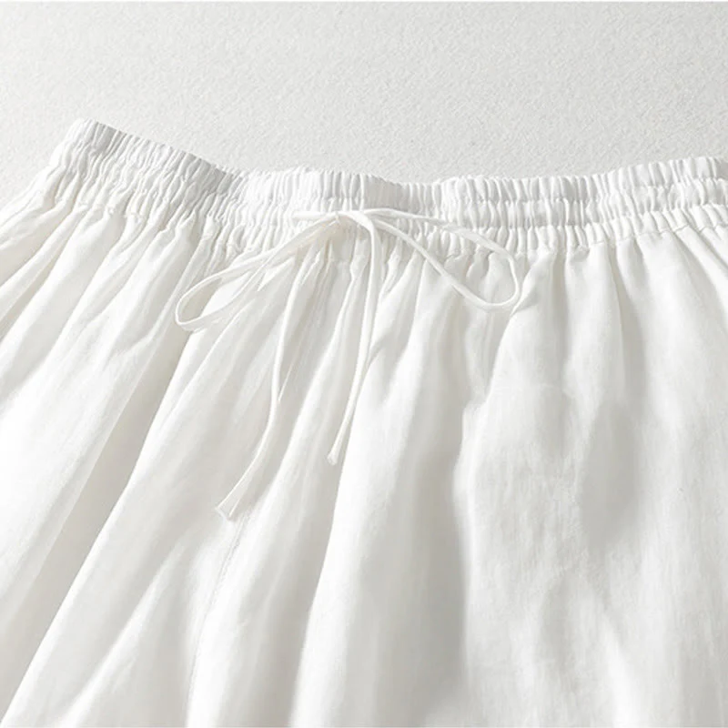 Buddha Stones Casual Drawstring Cotton Linen Ankle-Length Women's Wide Leg Pants With Pockets