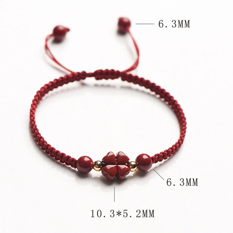 Buddha Stones Four Leaf Clover Five-petal Flower Cinnabar Blessing Red String Bracelet