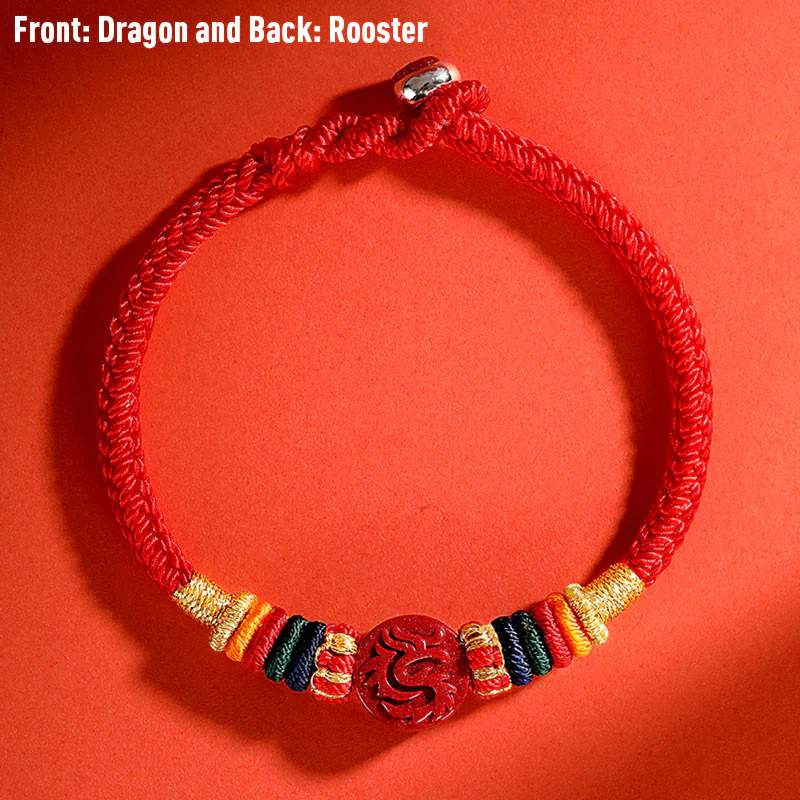 Buddha Stones Year of the Dragon 925 Sterling Silver Chinese Zodiac Cinnabar Auspicious Matches Blessing Bracelet