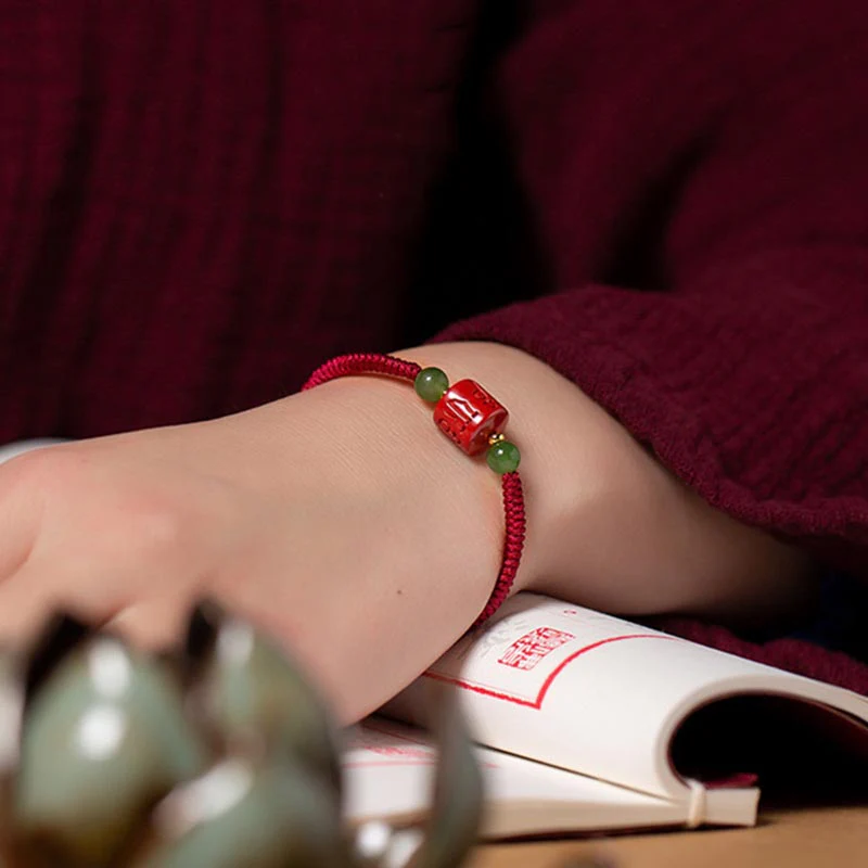 Buddha Stones Tibetan Cinnabar Om Mani Padme Hum Engraved Blessing Braided Rope Bracelet