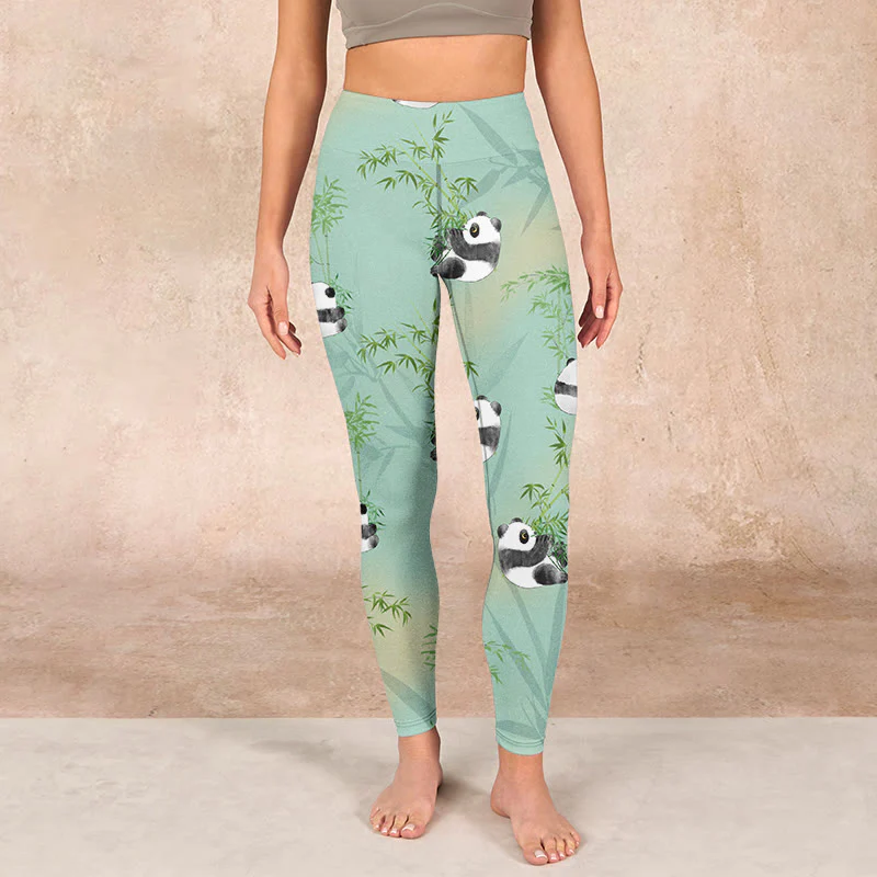 Buddha Stones Bamboo Panda Print Gym Leggings Women's Yoga Pants
