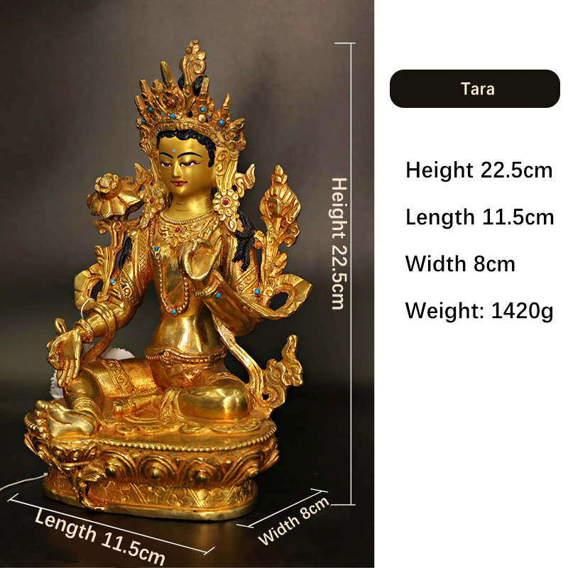 Buddha Stones Bodhisattva Tara Chenrezig Four-armed Avalokitesvara Protection Copper Gold Plated Statue Decoration