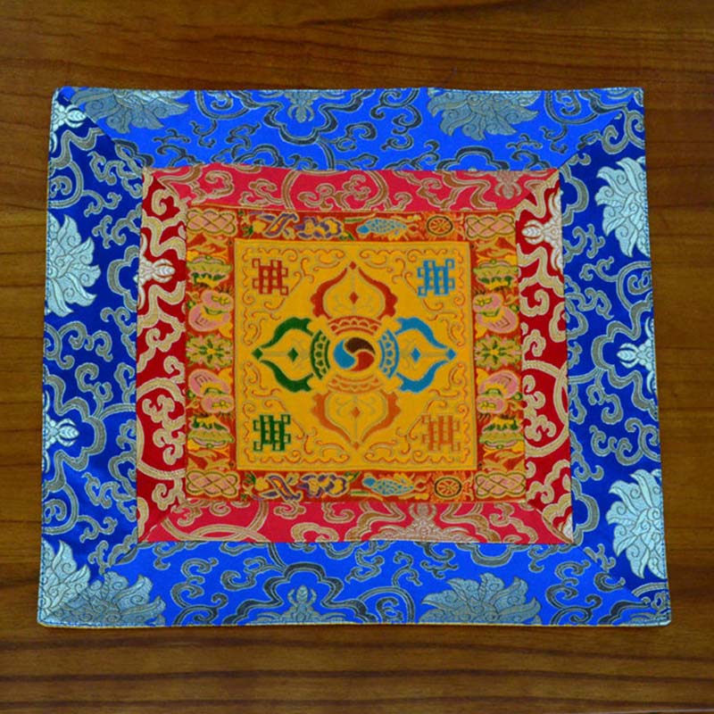 Buddha Stones Prayer Altar Mat Meditation Strength Endless Knot Vajra Man-Bcu Kalachakra Auspicious Symbols