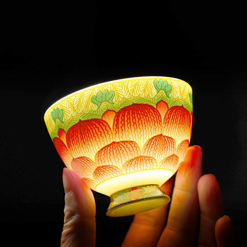 Buddha Stones Lotus Ceramic Teacup Flower Tea Cups 100ml