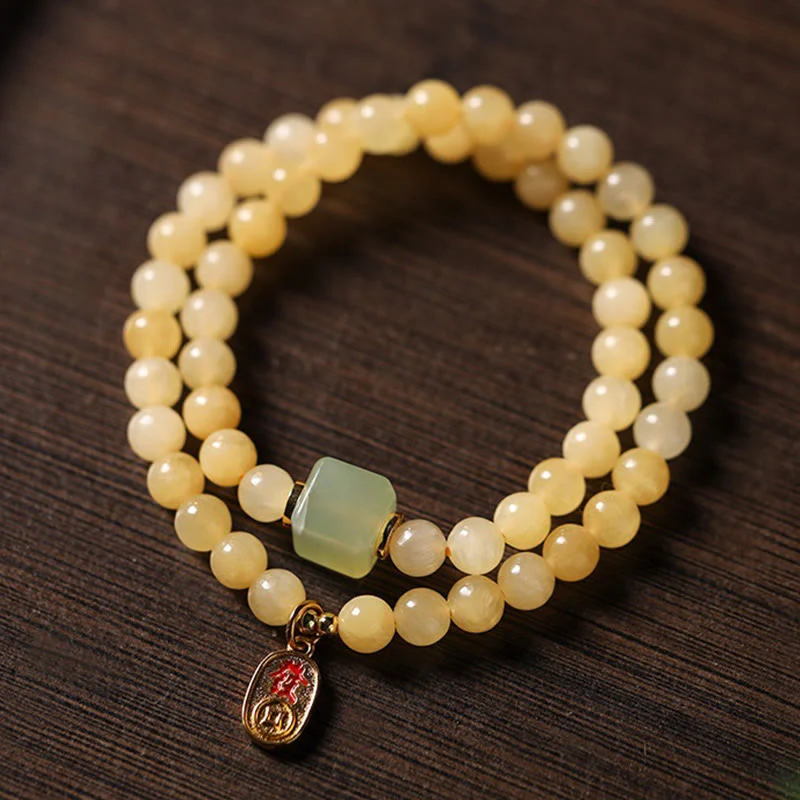 Buddha Stones Topaz Beads Jade Cube Double Circle Wealth Bracelet