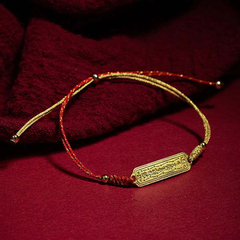 Buddha Stones 14K Gold-plated Copper Amulet Protection Red Golden Rope Bracelet