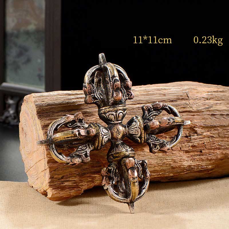Buddha Stones Tibetan Handmade 5 Prong Double Dorje Copper Iron Thunderbolt Strength Vajra