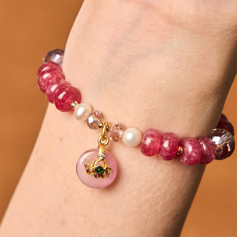 Buddha Stones Natural Rose Quartz Bow Peace Buckle Loving Energy Bracelet