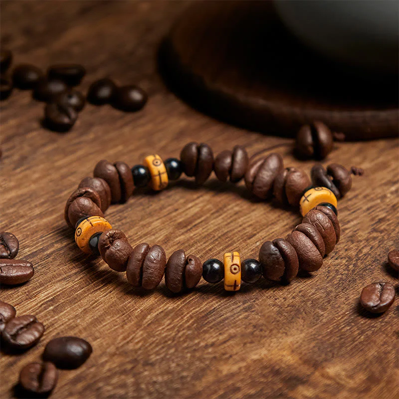 Buddha Stones Natural Coffee Beans Yak Bone Beads Bracelet