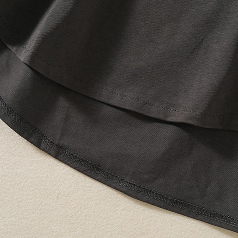 Buddha Stones Casual Pure Irregular Hem Cotton Linen Women's Long Sleeve T-shirt