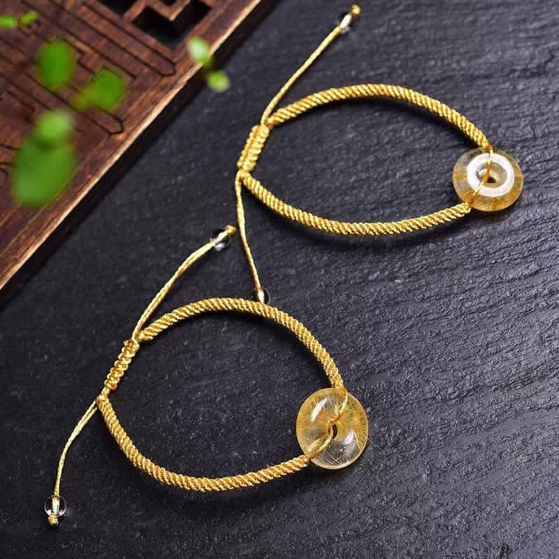 Buddha Stones Round Citrine Peace Buckle Happiness Braided Bracelet