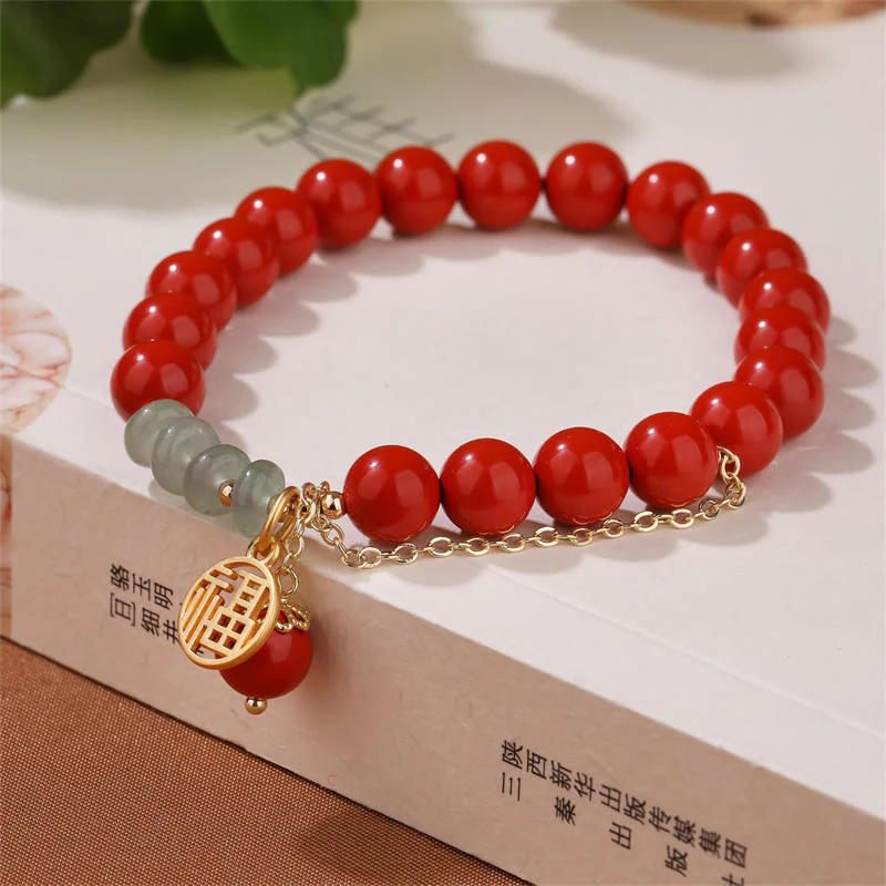 Buddha Stones Cinnabar Auspicious Fu Character Jade Calm Bracelet