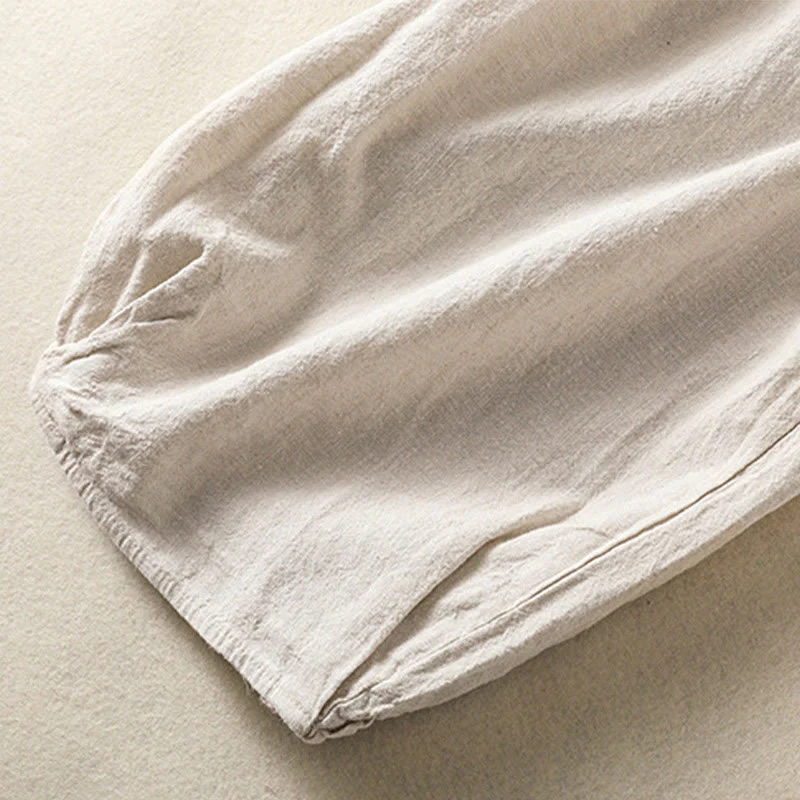 Buddha Stones Casual Embroidery Women's Cotton Linen 7-8 Length Harem Pants With Pockets