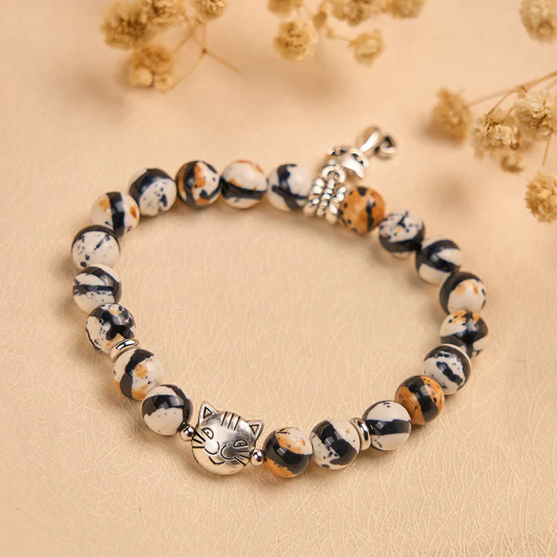 Buddha Stones Calico Cat Natural Stone Bead Confidence Bracelet