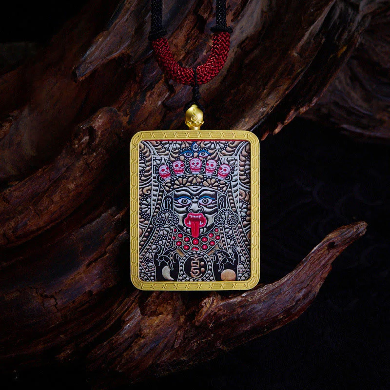 Buddha Stones Tibetan Zakiram Nine Tailed Fox Yellow God of Wealth Painted Thangka Hope Necklace Pendant