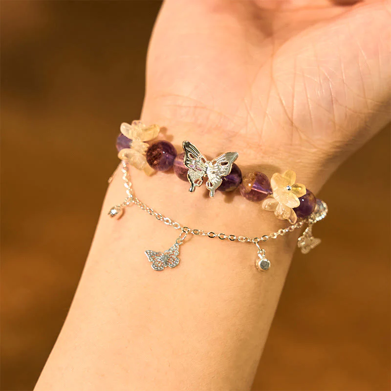 Buddha Stones Natural Purple Phantom Butterfly Flowers Wisdom Bracelet