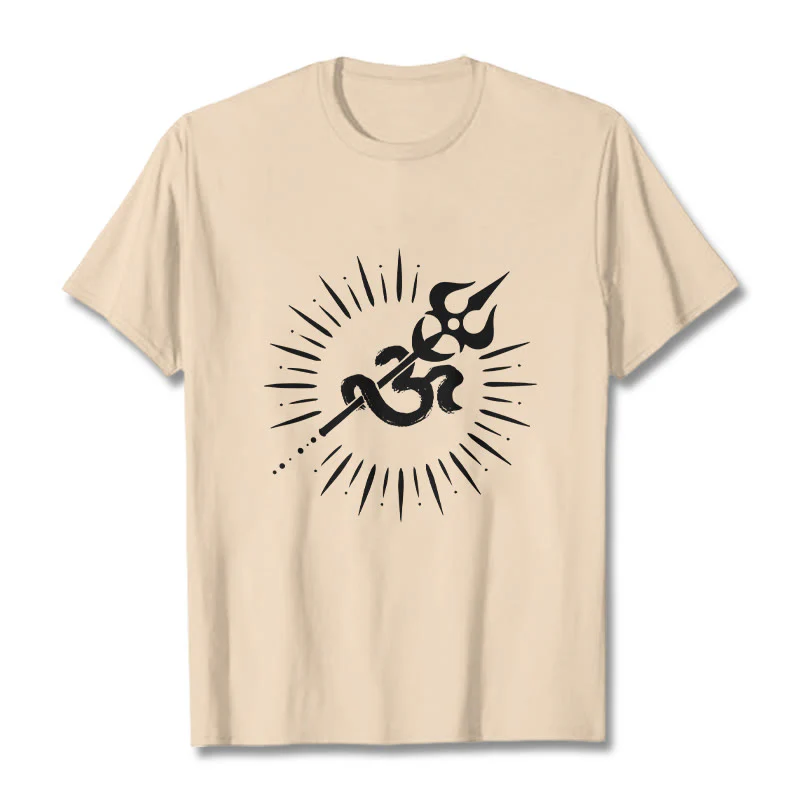 Buddha Stones Casual Om Symbol Trident Radiant Lines Pattern Cotton Tee T-shirt