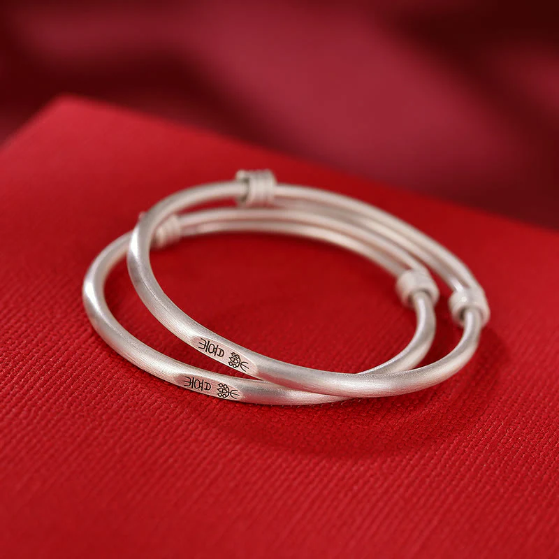 Buddha Stones 999 Sterling Silver Peace And Joy Protection Kids Child Bracelet Bangle