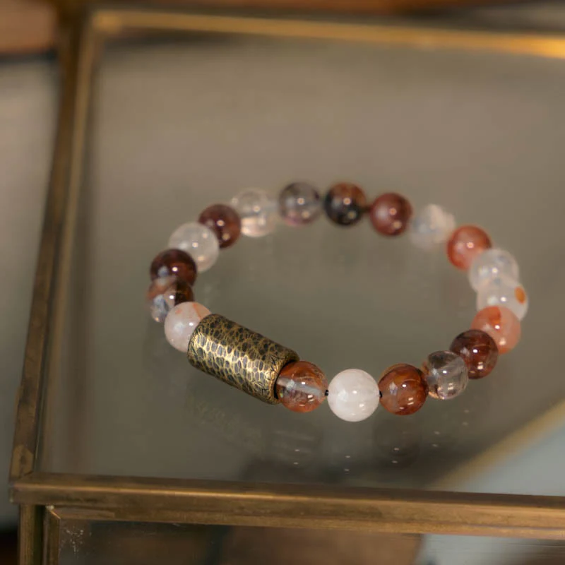 Buddha Stones White Crystal Red Hematoid Quartz Gold Rutilated Quartz Purple Phantom Protection Bracelet