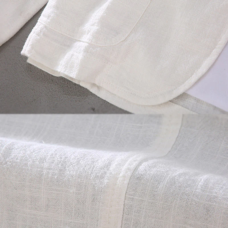 Buddha Stones Long Sleeve Button Plain Design Men's Linen Jacket Shirt With Pockets