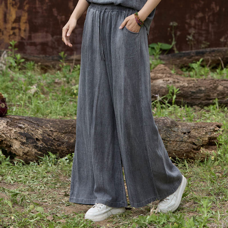 Buddha Stones Casual Tie-Dye Women's Linen Wide Leg Pants With Pockets