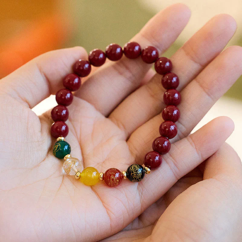 Buddha Stones Cinnabar Agate Five Directions Gods Of Wealth Blessing Bracelet