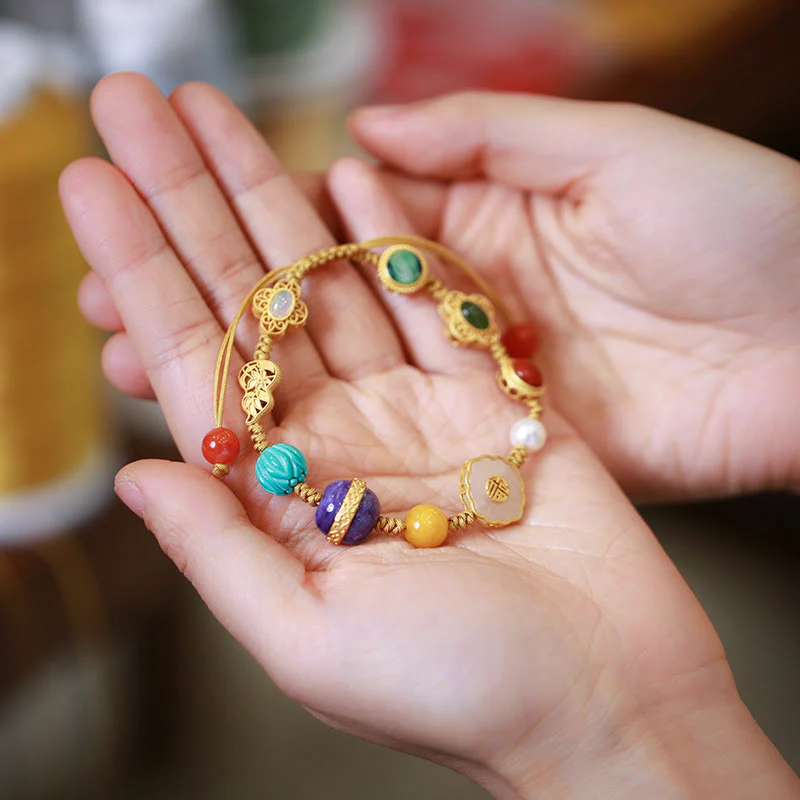 Buddha Stones 925 Sterling Silver Natural Hetian Jade Amber Red Agate Crystals Luck Bracelet