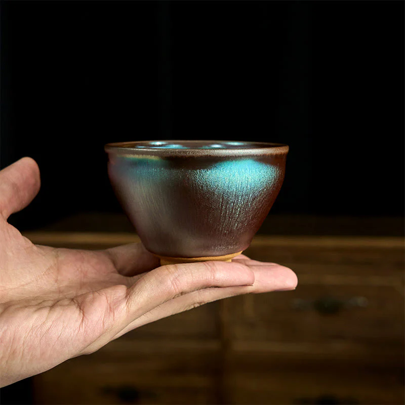 Buddha Stones Handmade Chinese Jianzhan Lotus Flower Blue Purple Ceramic Teacup Kung Fu Tea Cup 150ml