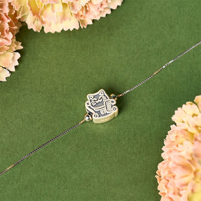 Buddha Stones 999 Sterling Silver Fortune Cat Protection 925 Sterling Silver Chain Necklace Pendant