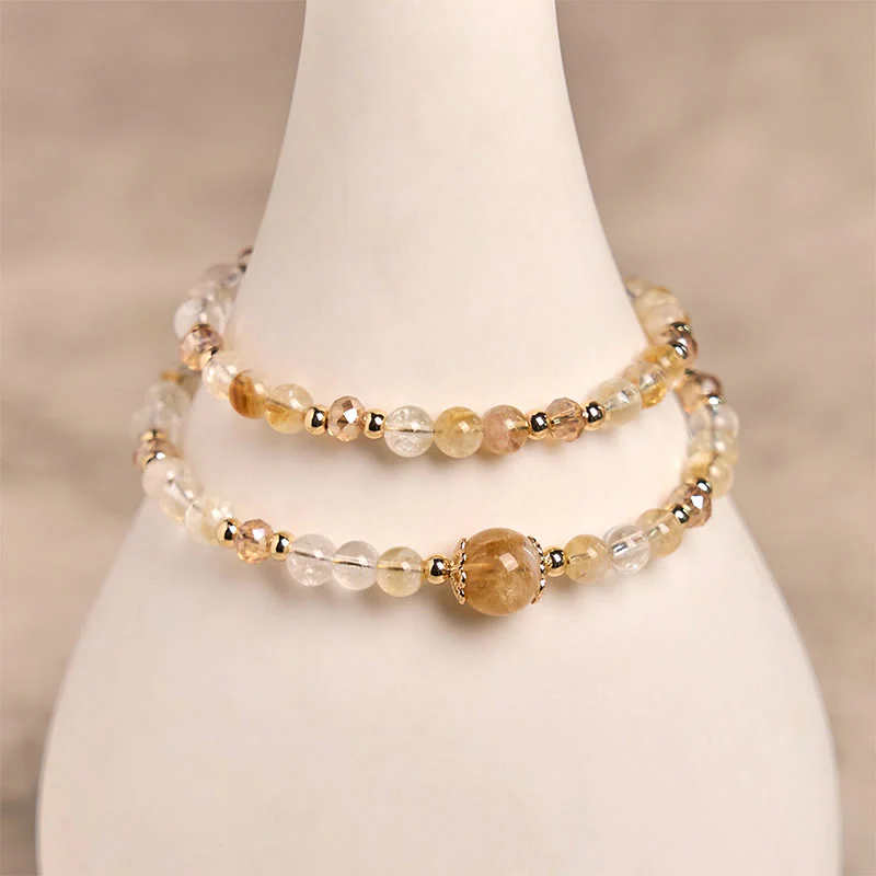 Buddha Stones Natural Citrine Pink Crystal Beads Pleasure Creativity Double Layer Bracelet