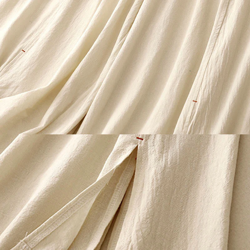 Buddha Stones Casual Side Slits Design Cotton Women's Wide Leg 7-8 Length Pants With Pockets